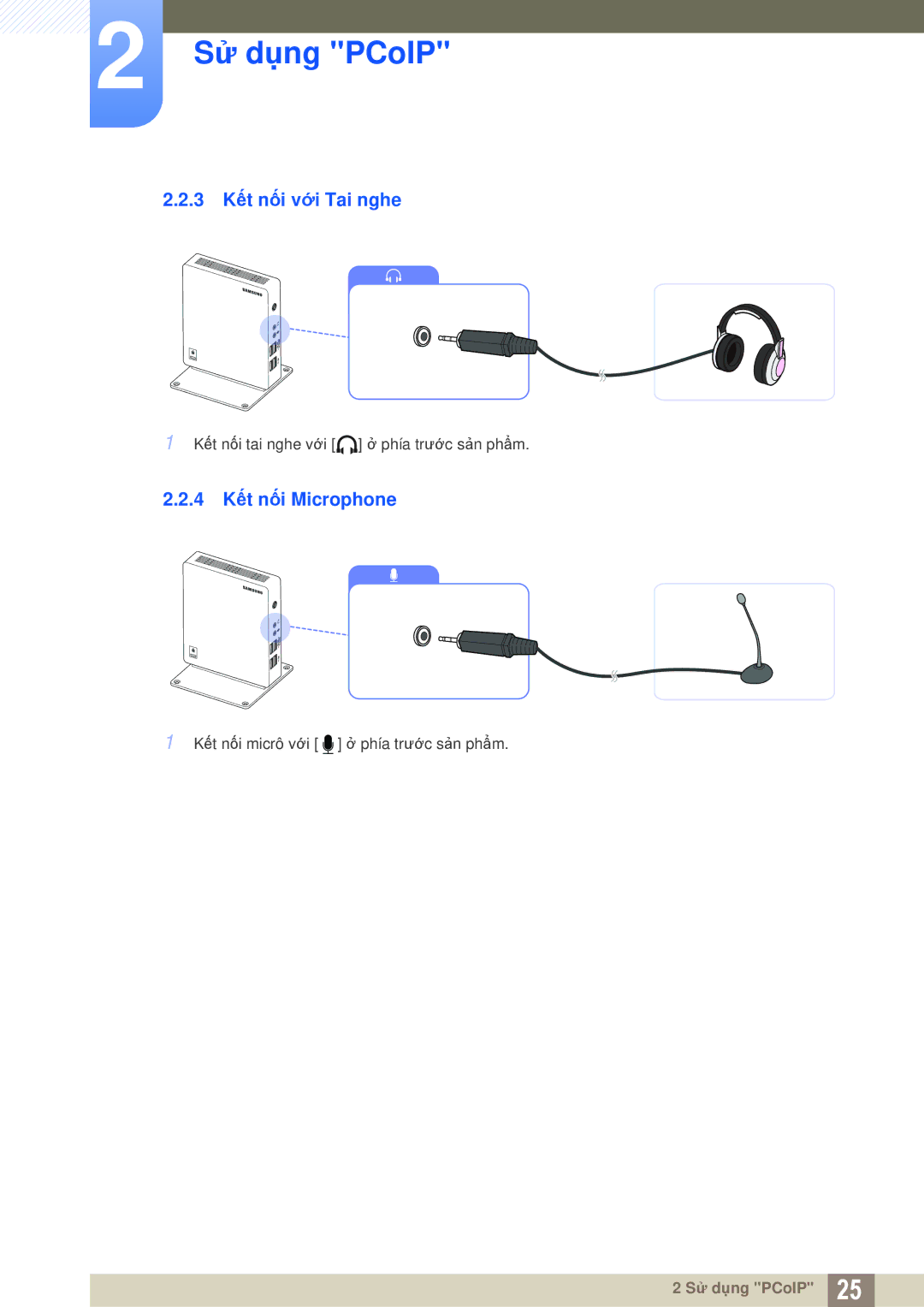 Samsung LF-NXN2N/XY, LF00FNXPFBZXXV manual 3 Kết nối với Tai nghe, 4 Kết nối Microphone 