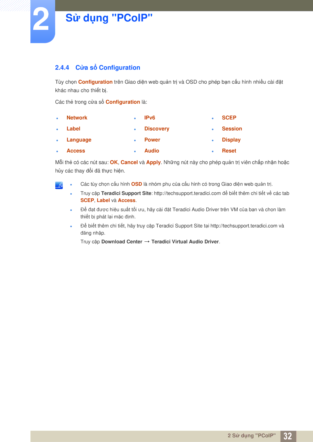 Samsung LF00FNXPFBZXXV, LF-NXN2N/XY manual 4 Cửa sổ Configuration, Network Label Language Access IPv6 Discovery Power Audio 