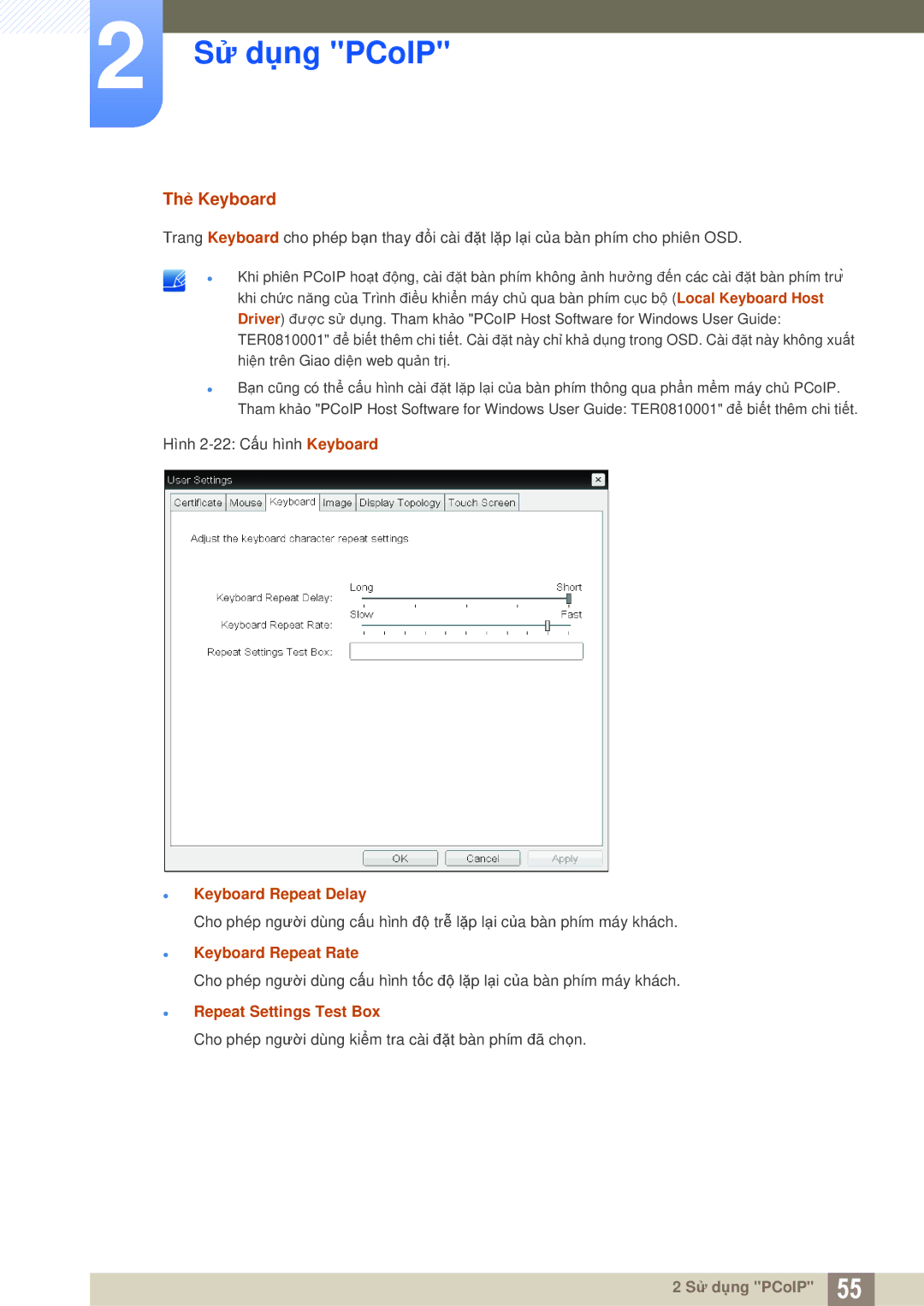 Samsung LF-NXN2N/XY, LF00FNXPFBZXXV Thẻ Keyboard, Keyboard Repeat Delay, Keyboard Repeat Rate, Repeat Settings Test Box 