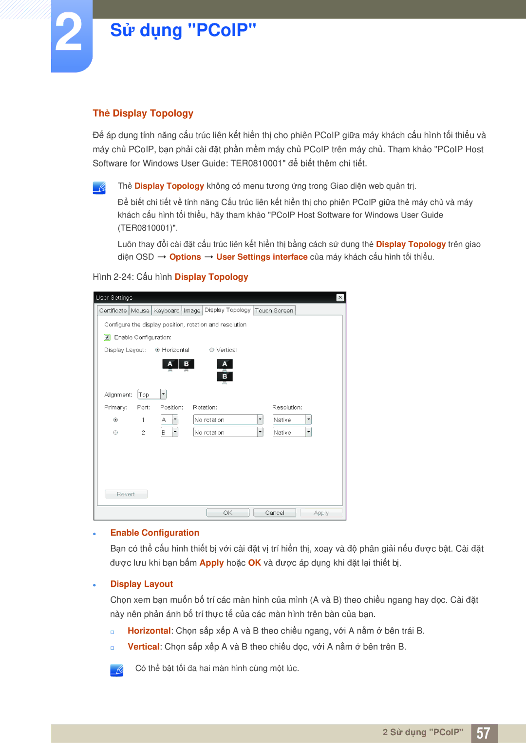 Samsung LF-NXN2N/XY, LF00FNXPFBZXXV manual Thẻ Display Topology,  Enable Configuration,  Display Layout 