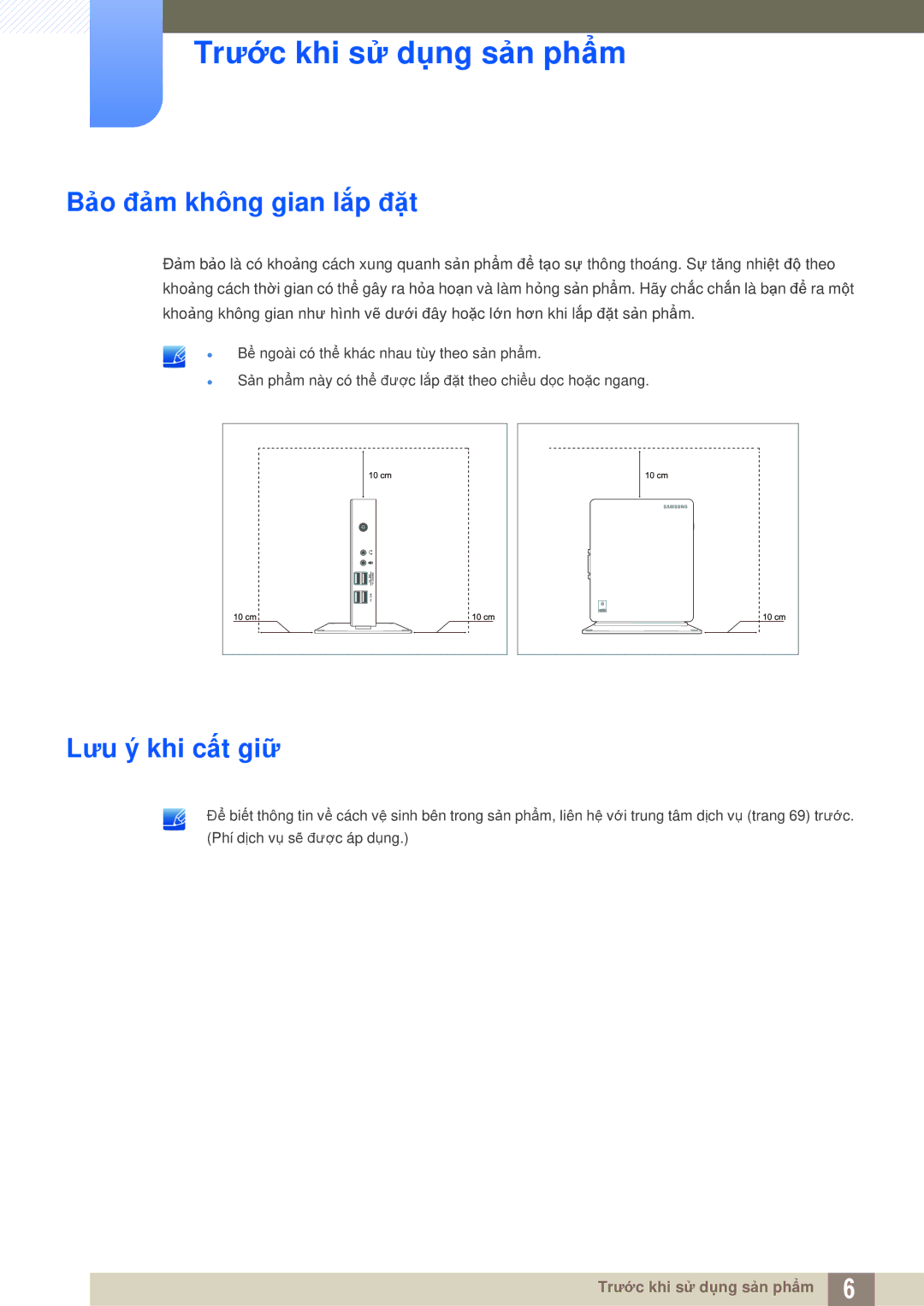 Samsung LF00FNXPFBZXXV, LF-NXN2N/XY manual Bảo đảm không gian lắp đặt, Lưu ý khi cất giữ 