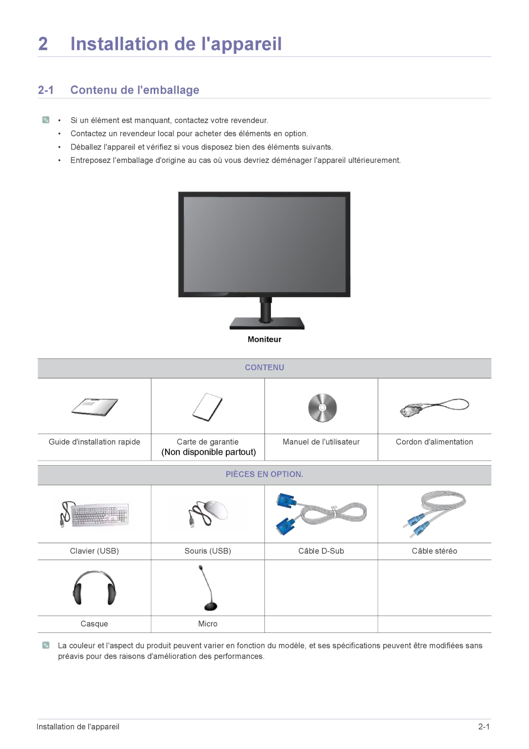 Samsung LF18TUSLB3/EN, LF18TUSLBL/EN manual Contenu de lemballage, Pièces EN Option 