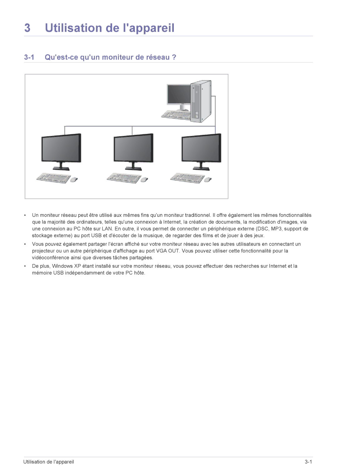 Samsung LF18TUSLB3/EN, LF18TUSLBL/EN manual Utilisation de lappareil, Quest-ce quun moniteur de réseau ? 