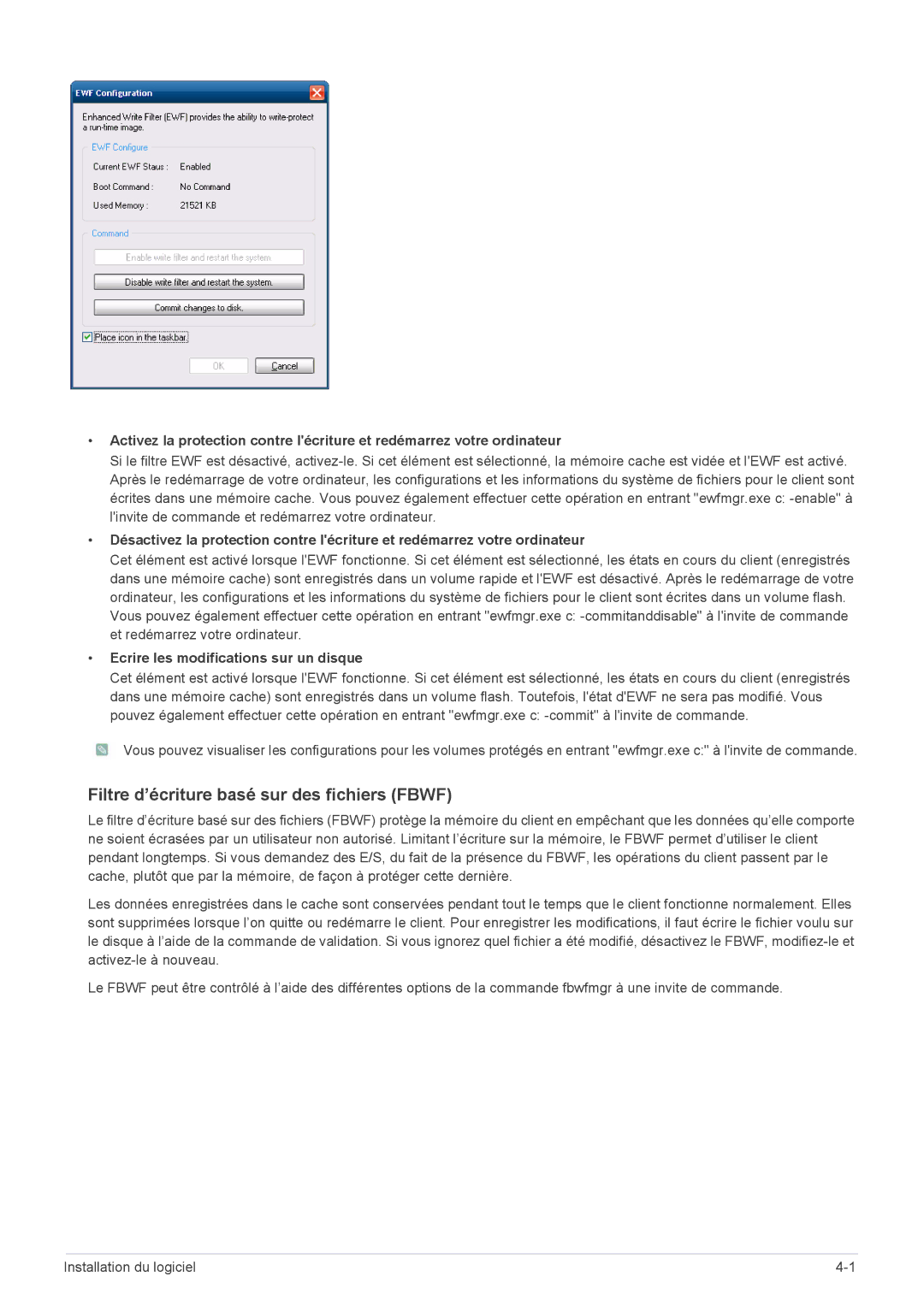 Samsung LF18TUSLB3/EN, LF18TUSLBL/EN Filtre d’écriture basé sur des fichiers Fbwf, Ecrire les modifications sur un disque 