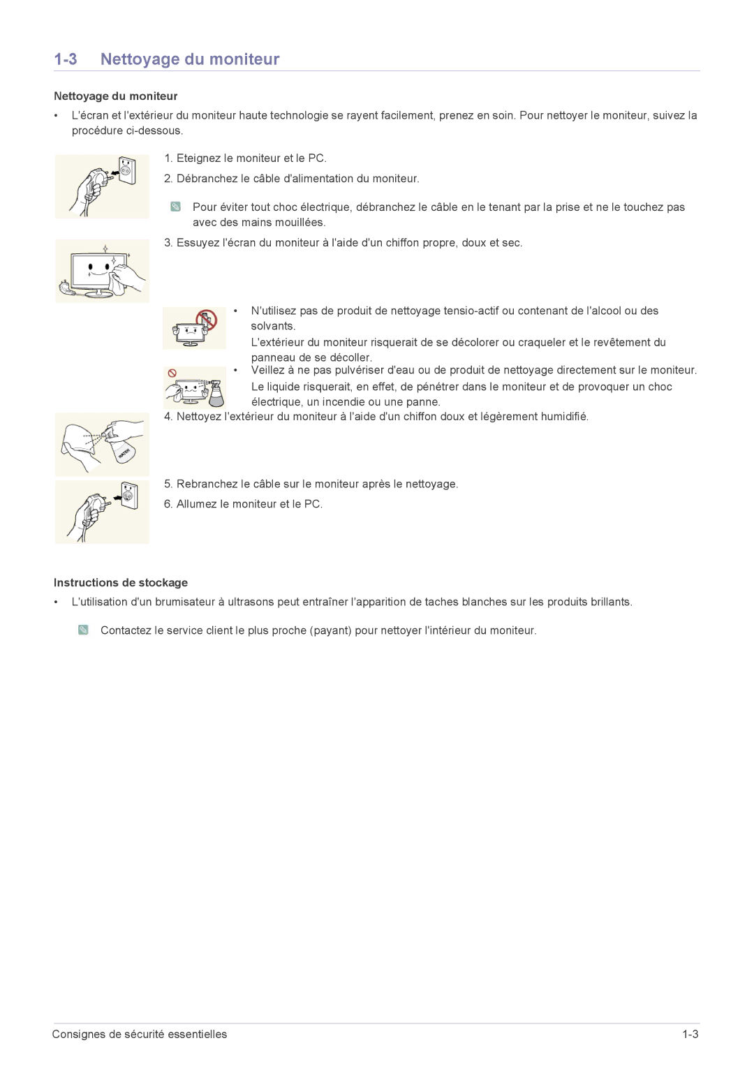 Samsung LF18TUSLB3/EN, LF18TUSLBL/EN manual Nettoyage du moniteur, Instructions de stockage 