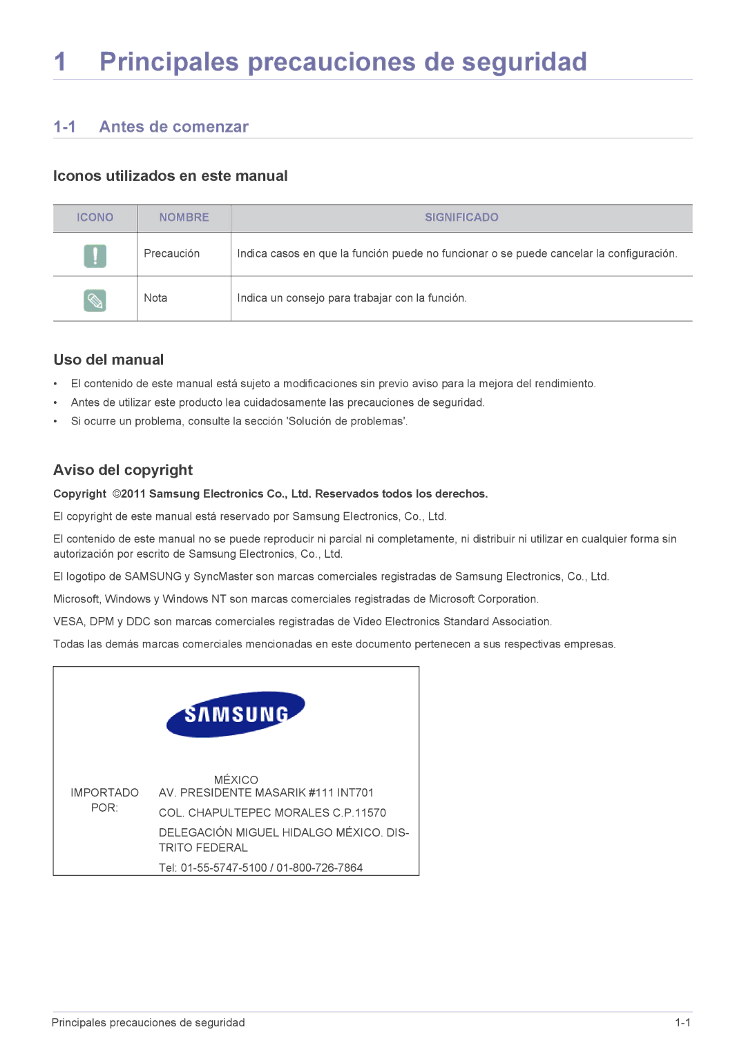 Samsung LF18TUSLB3/EN Antes de comenzar, Iconos utilizados en este manual, Uso del manual, Aviso del copyright 