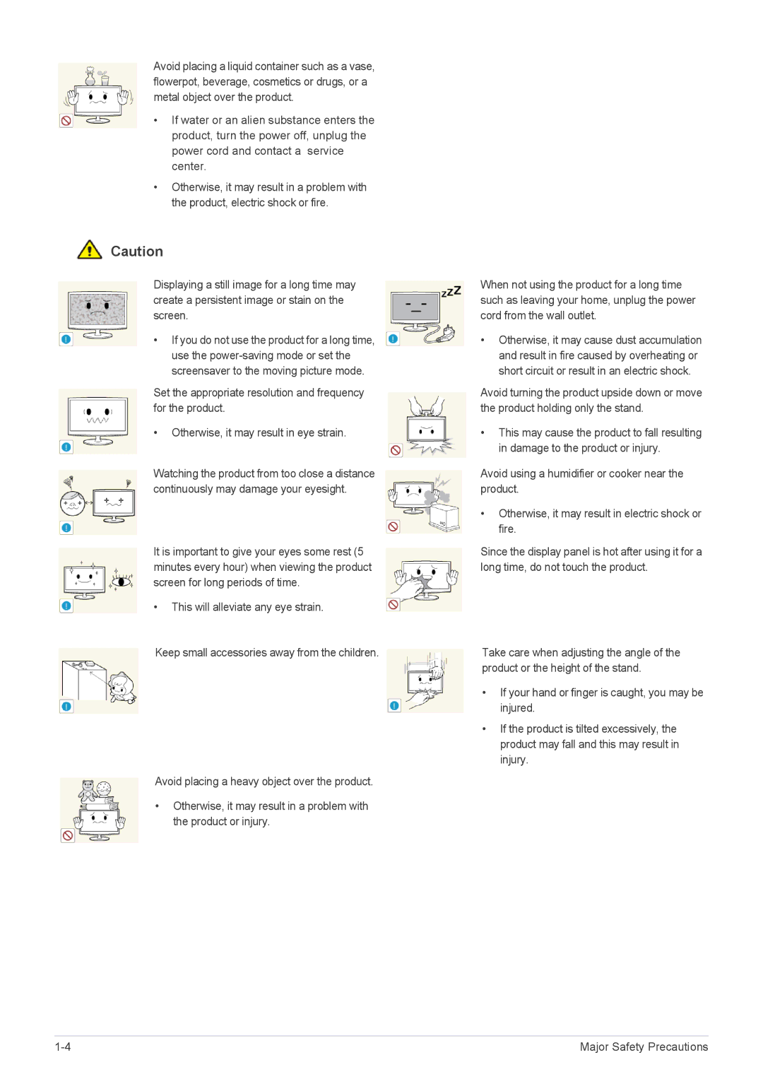 Samsung LF18TUSLBL/EN, LF18TUSLBM/EN, LF18TUSLB3/EN manual Major Safety Precautions 