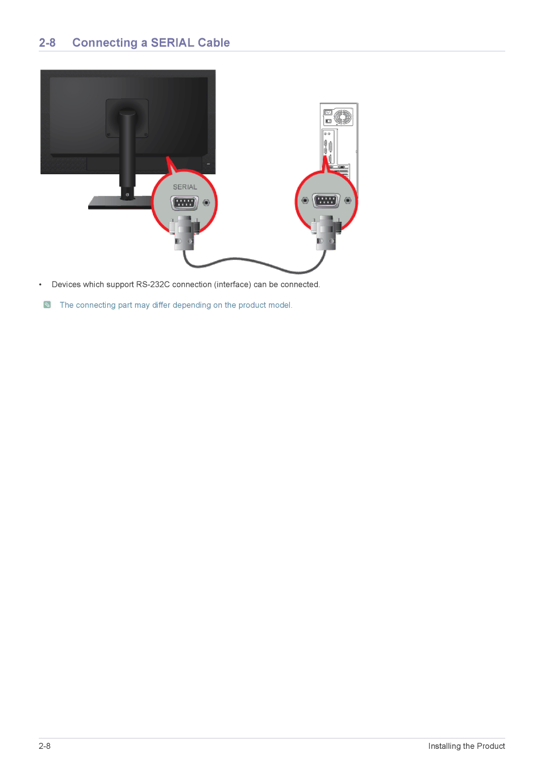 Samsung LF18TUSLBM/EN, LF18TUSLB3/EN, LF18TUSLBL/EN manual Connecting a Serial Cable 