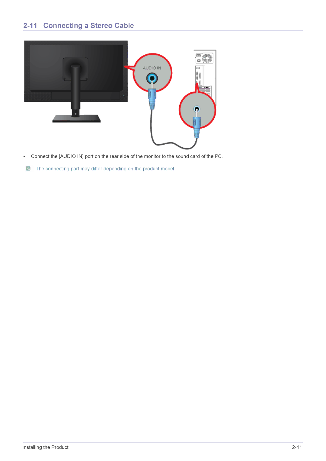 Samsung LF18TUSLBM/EN, LF18TUSLB3/EN, LF18TUSLBL/EN manual Connecting a Stereo Cable 