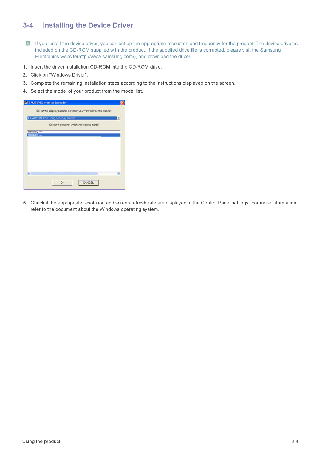 Samsung LF18TUSLBL/EN, LF18TUSLBM/EN, LF18TUSLB3/EN manual Installing the Device Driver 