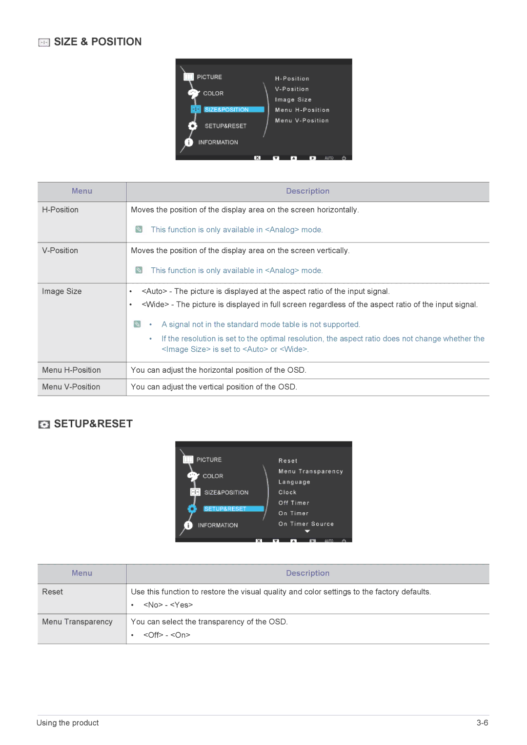 Samsung LF18TUSLBL/EN, LF18TUSLBM/EN, LF18TUSLB3/EN manual Size & Position 