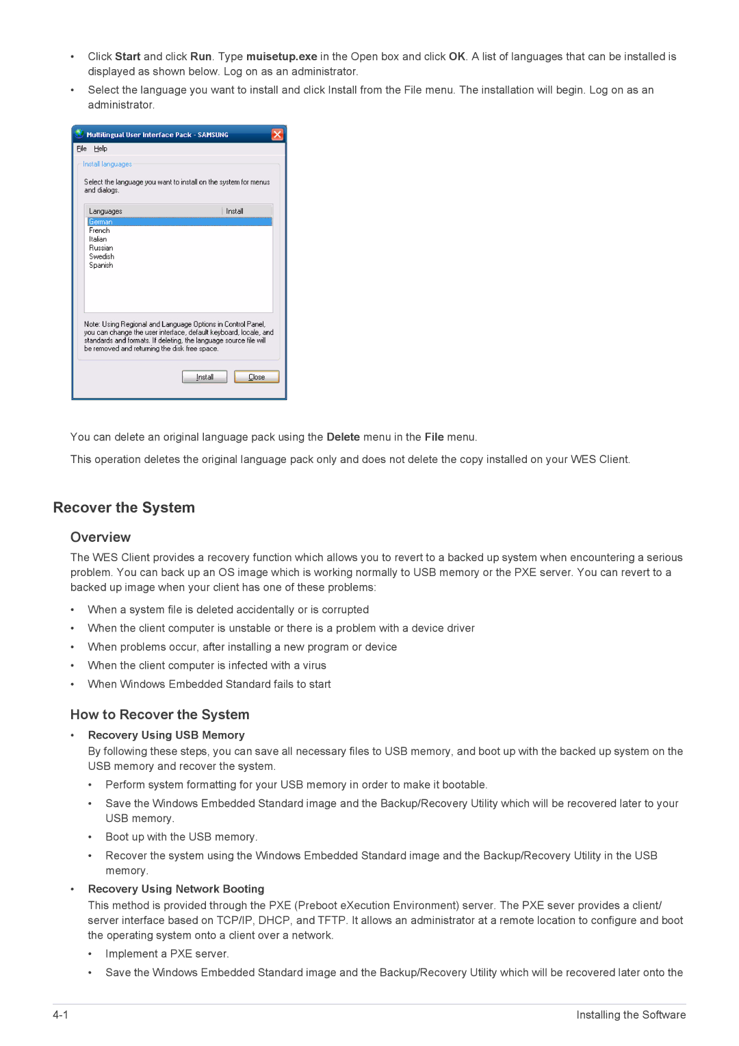 Samsung LF18TUSLB3/EN, LF18TUSLBM/EN manual Recover the System, Recovery Using USB Memory, Recovery Using Network Booting 