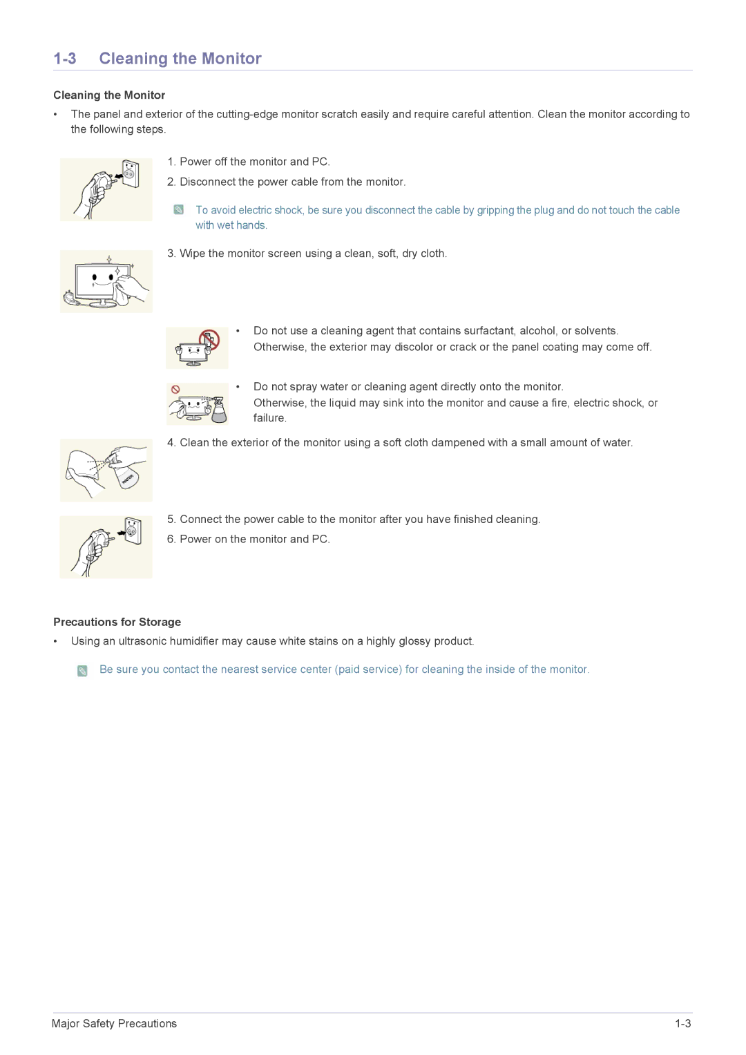 Samsung LF18TUSLBM/EN, LF18TUSLB3/EN, LF18TUSLBL/EN manual Cleaning the Monitor, Precautions for Storage 