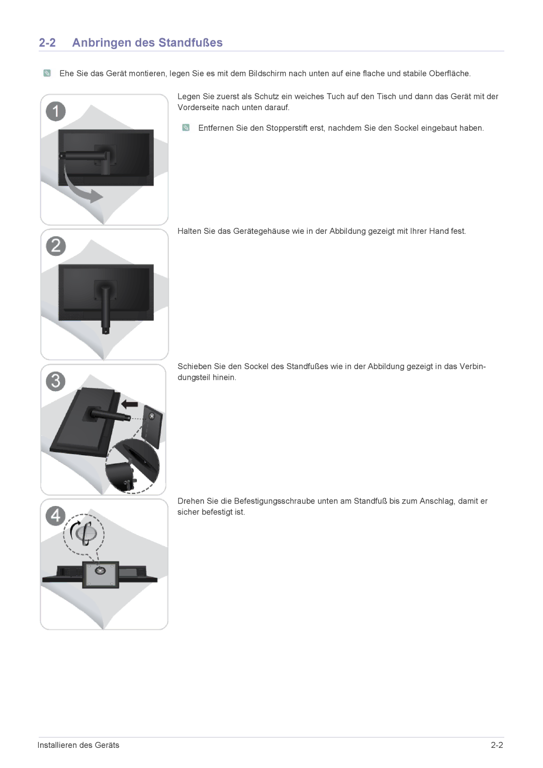 Samsung LF18TUSLBM/EN, LF18TUSLB3/EN manual Anbringen des Standfußes 