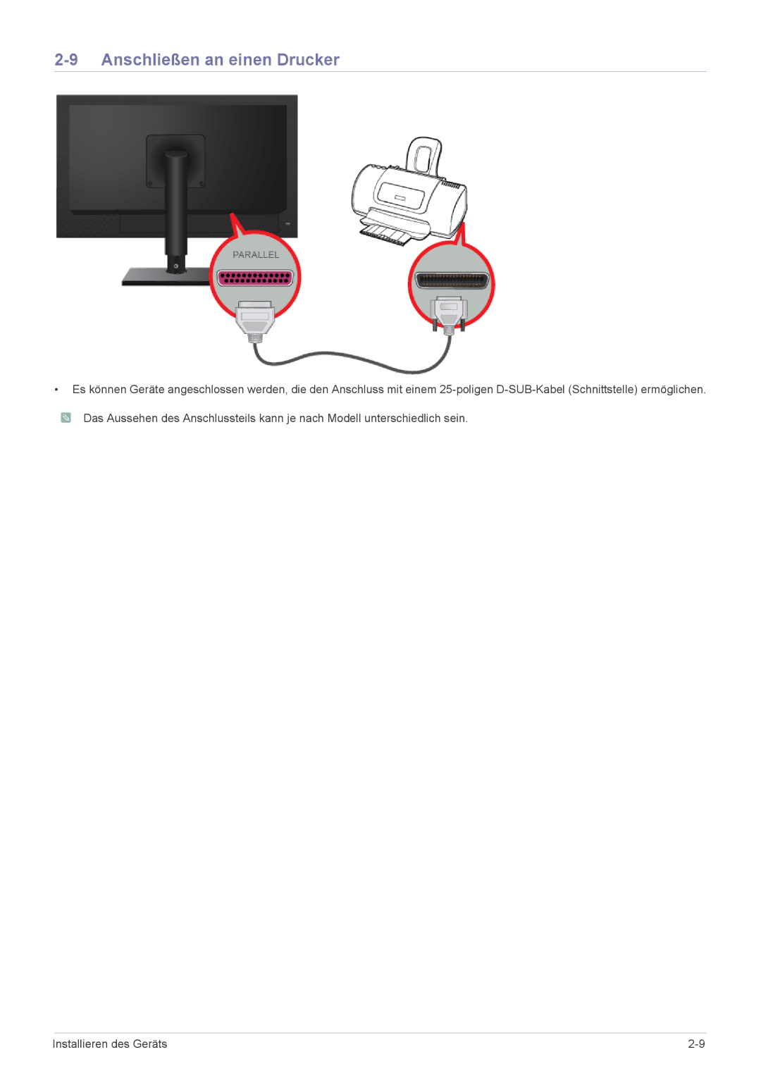 Samsung LF18TUSLBM/EN, LF18TUSLB3/EN manual Anschließen an einen Drucker 