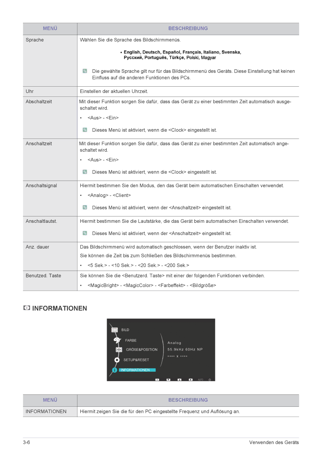 Samsung LF18TUSLB3/EN, LF18TUSLBM/EN manual Informationen, Sprache Wählen Sie die Sprache des Bildschirmmenüs 