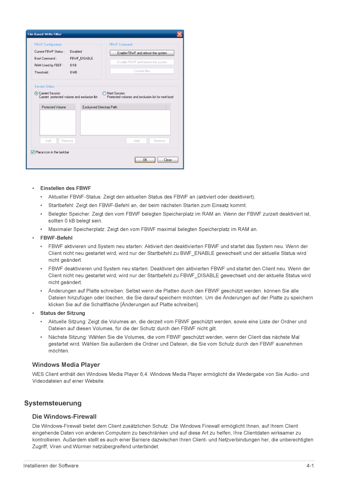 Samsung LF18TUSLBM/EN, LF18TUSLB3/EN manual Systemsteuerung, Windows Media Player, Die Windows-Firewall 