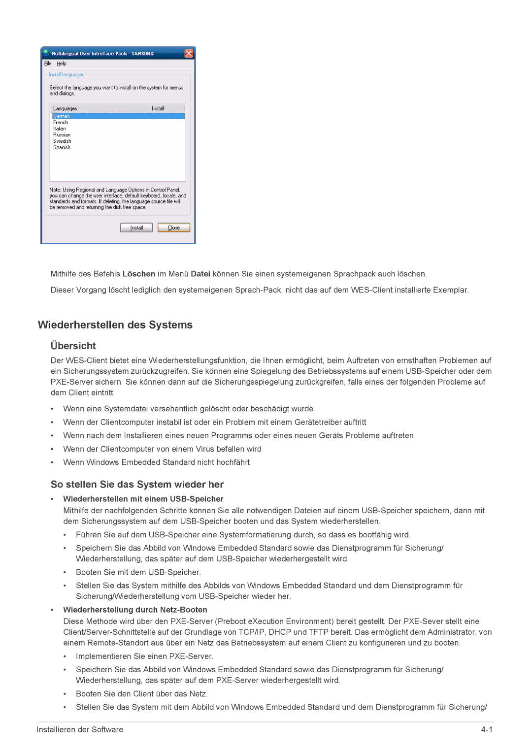 Samsung LF18TUSLBM/EN, LF18TUSLB3/EN manual Wiederherstellen des Systems, Übersicht, So stellen Sie das System wieder her 