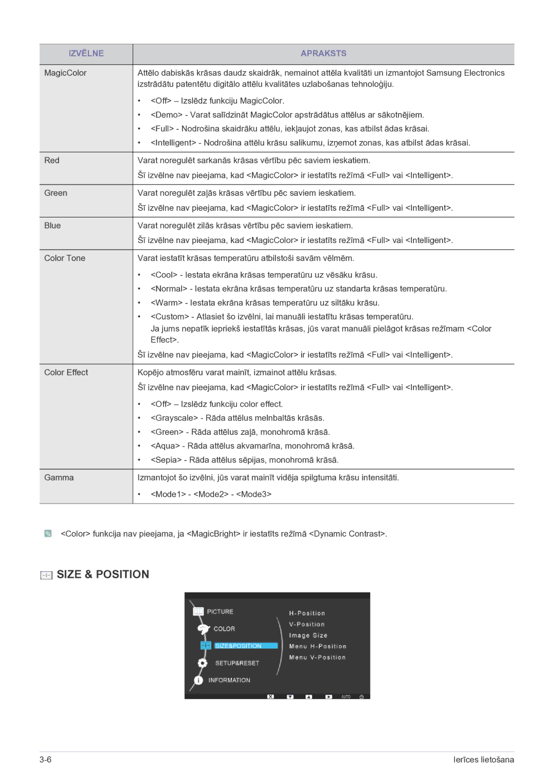 Samsung LF19MGSLBP/EN manual Size & Position 