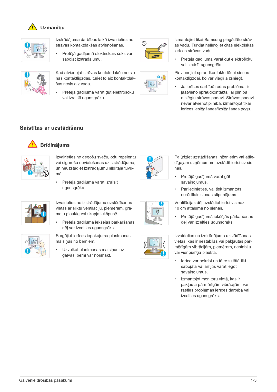 Samsung LF19MGSLBP/EN manual Saistītas ar uzstādīšanu, Uzmanîbu 