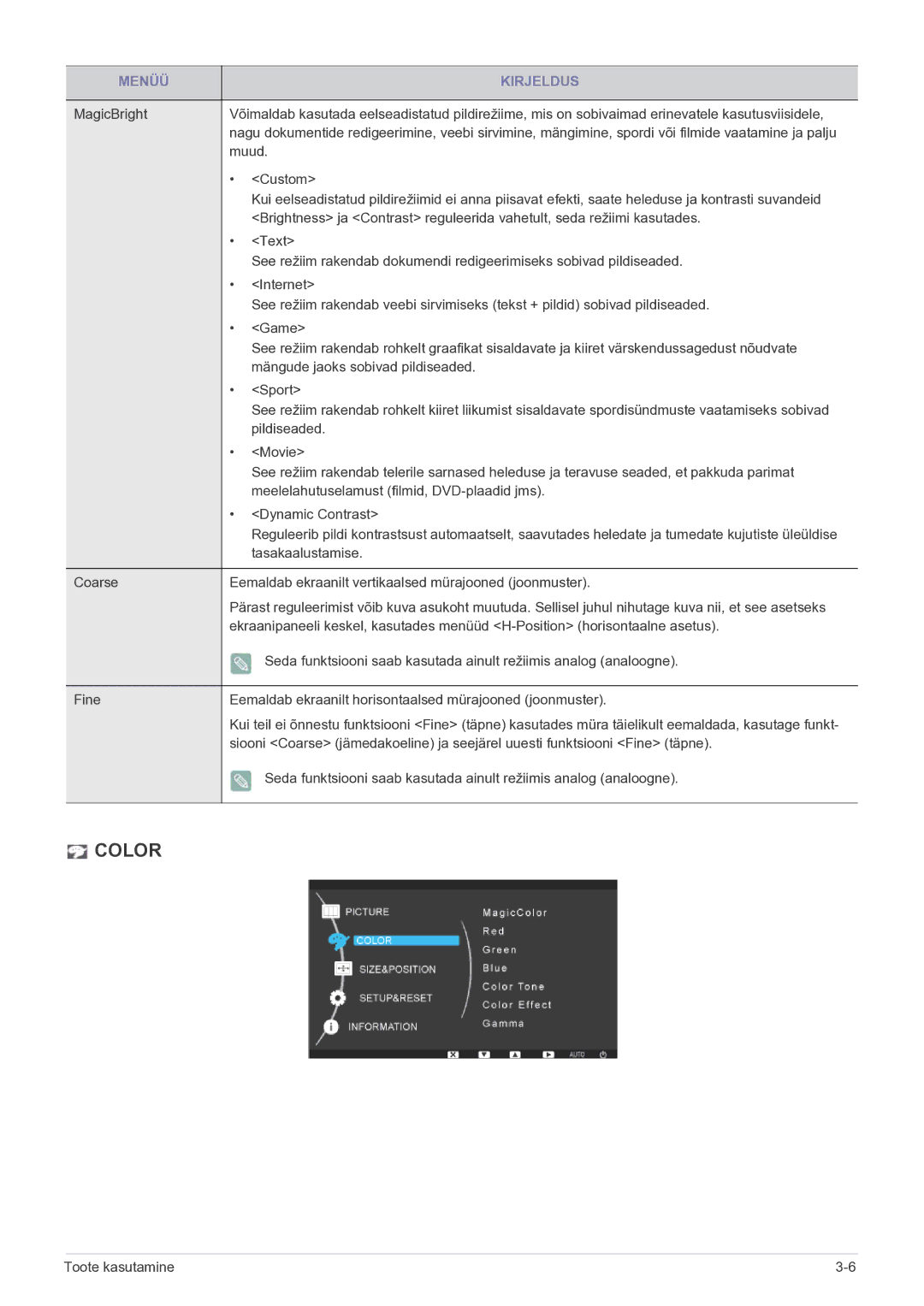 Samsung LF19MGSLBP/EN manual Color 