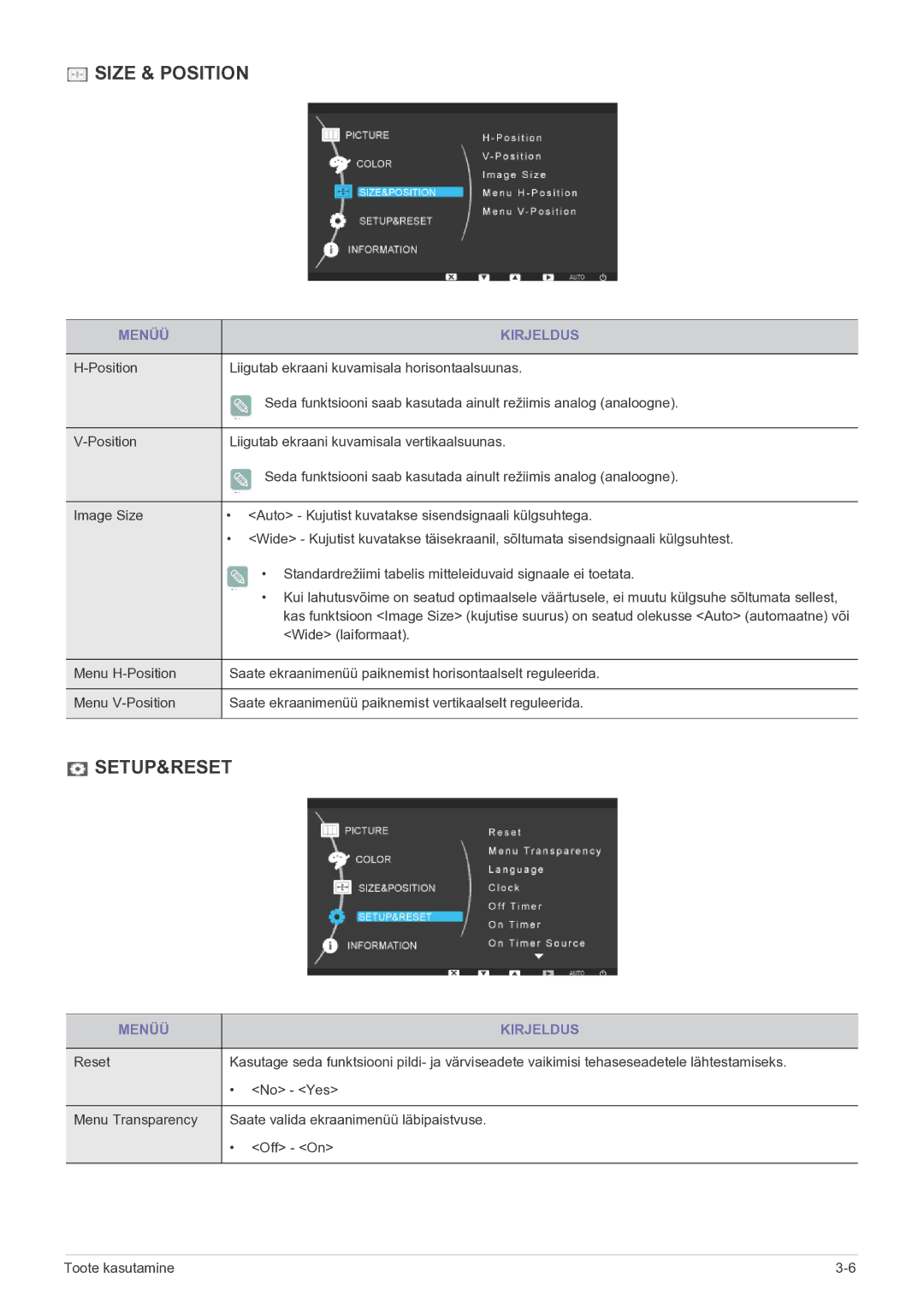 Samsung LF19MGSLBP/EN manual Size & Position 