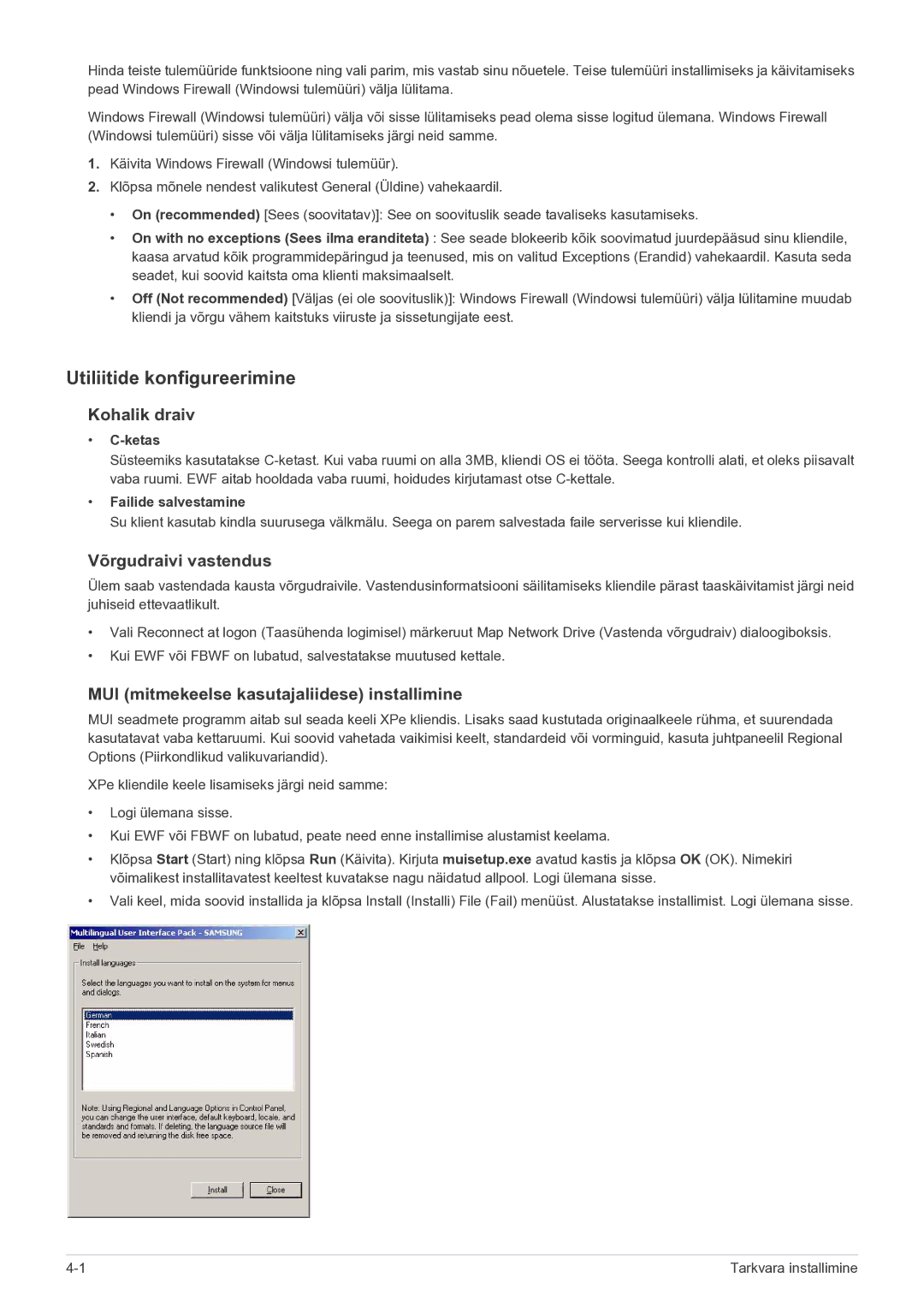 Samsung LF19MGSLBP/EN manual Utiliitide konfigureerimine, Kohalik draiv, Võrgudraivi vastendus 