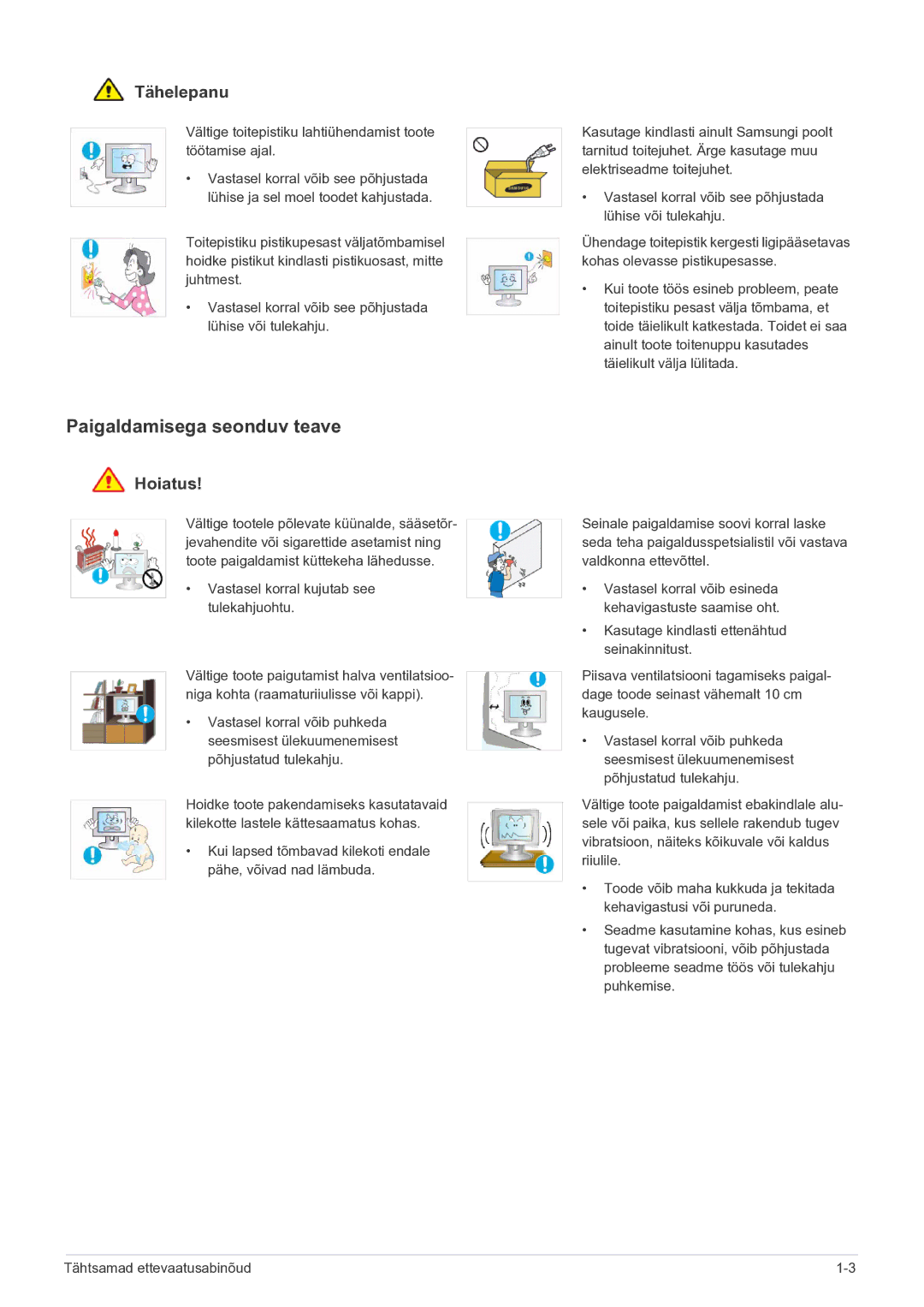 Samsung LF19MGSLBP/EN manual Paigaldamisega seonduv teave, Tähelepanu 