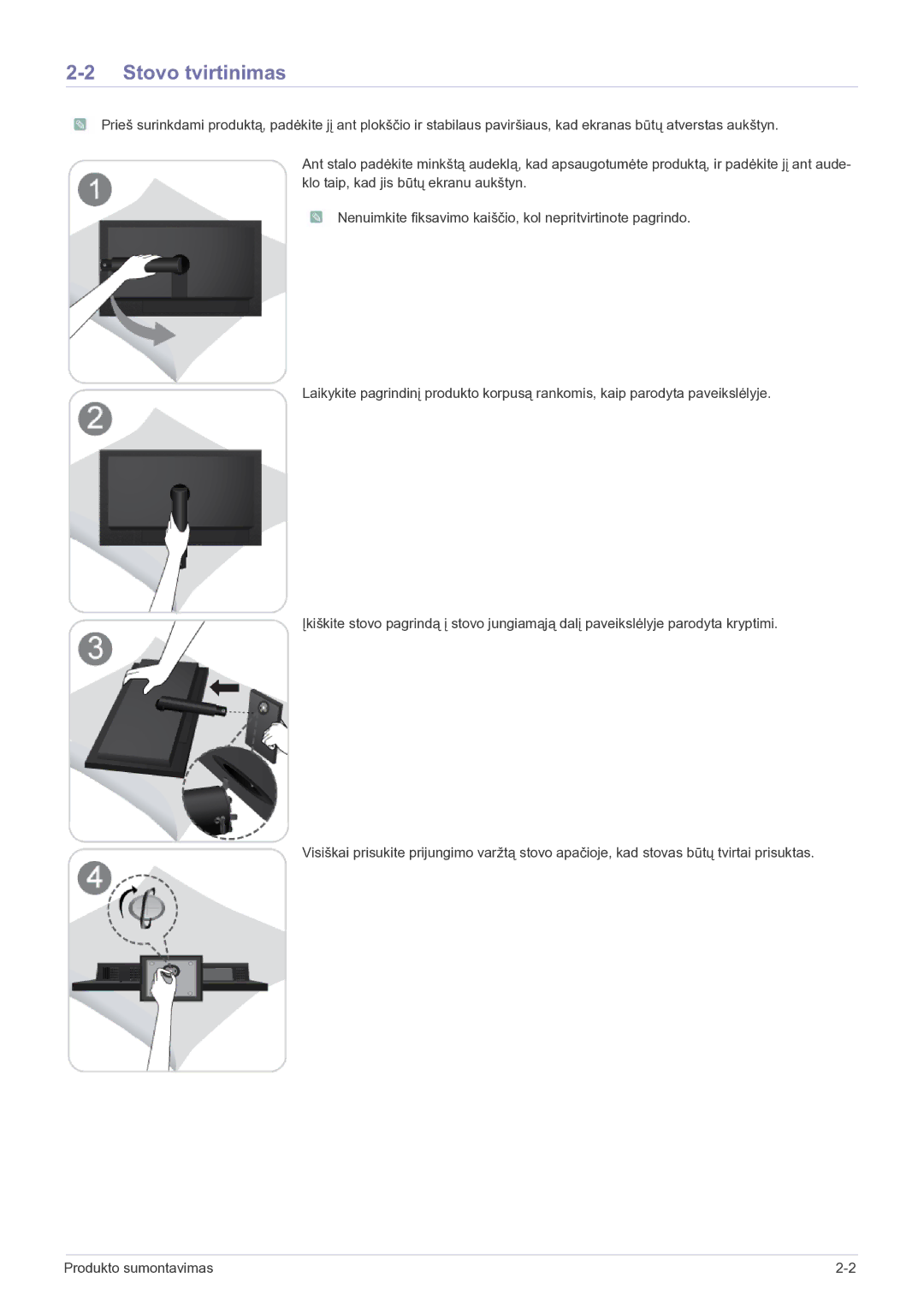 Samsung LF19MGSLBP/EN manual Stovo tvirtinimas 