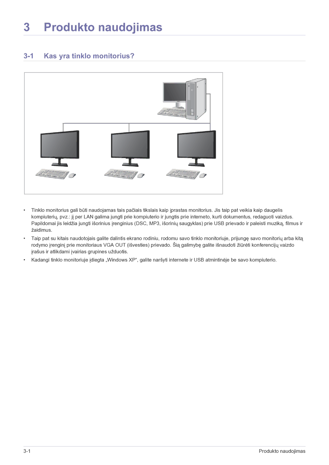 Samsung LF19MGSLBP/EN manual Produkto naudojimas, Kas yra tinklo monitorius? 