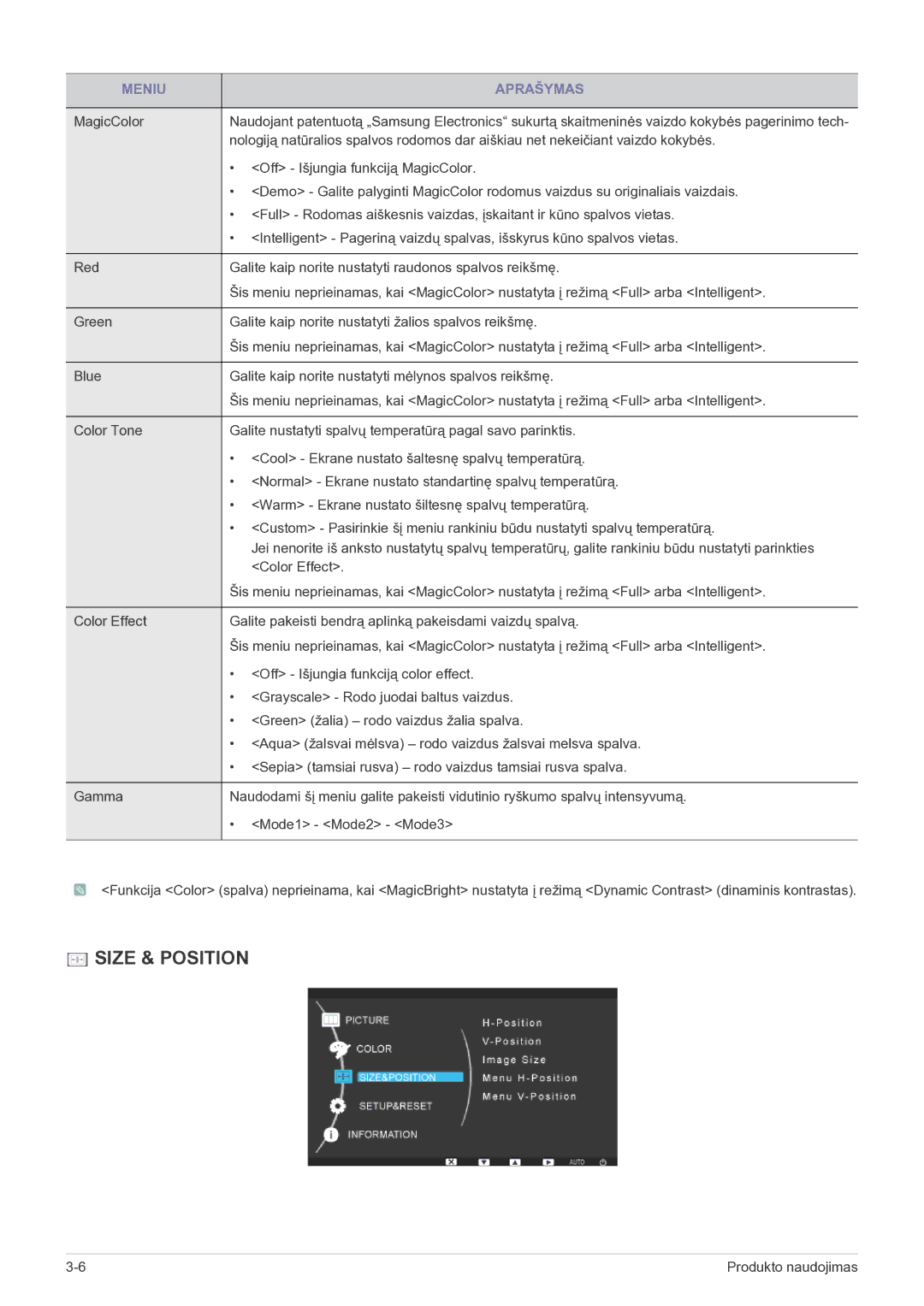 Samsung LF19MGSLBP/EN manual Size & Position 