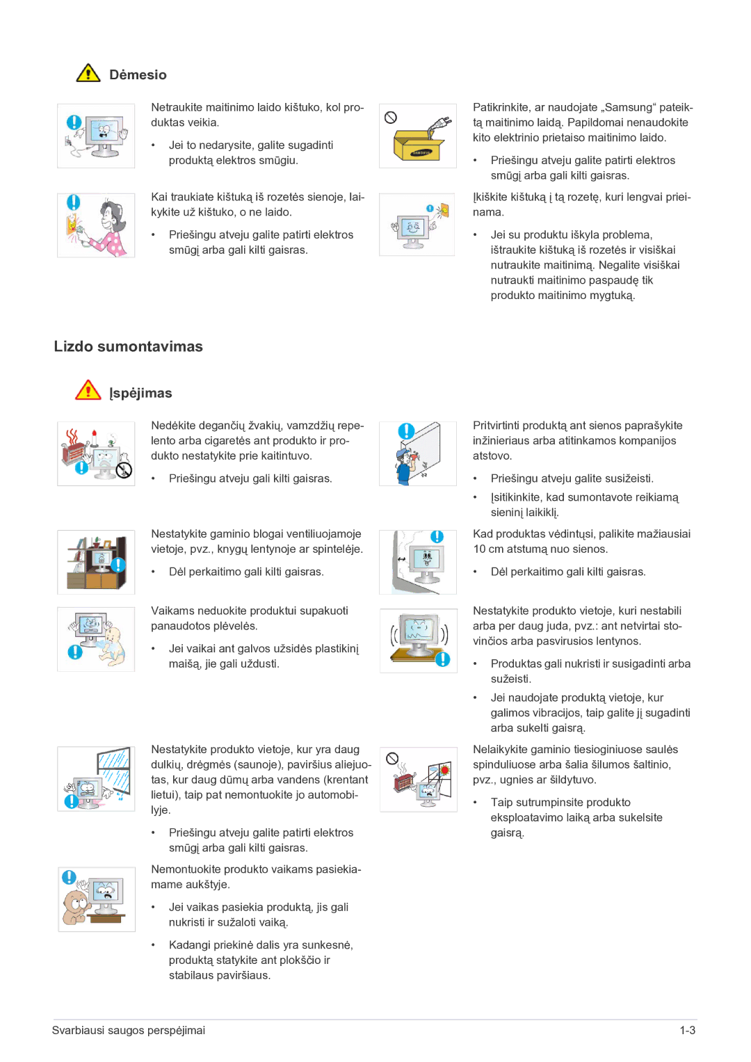 Samsung LF19MGSLBP/EN manual Lizdo sumontavimas, Dėmesio 