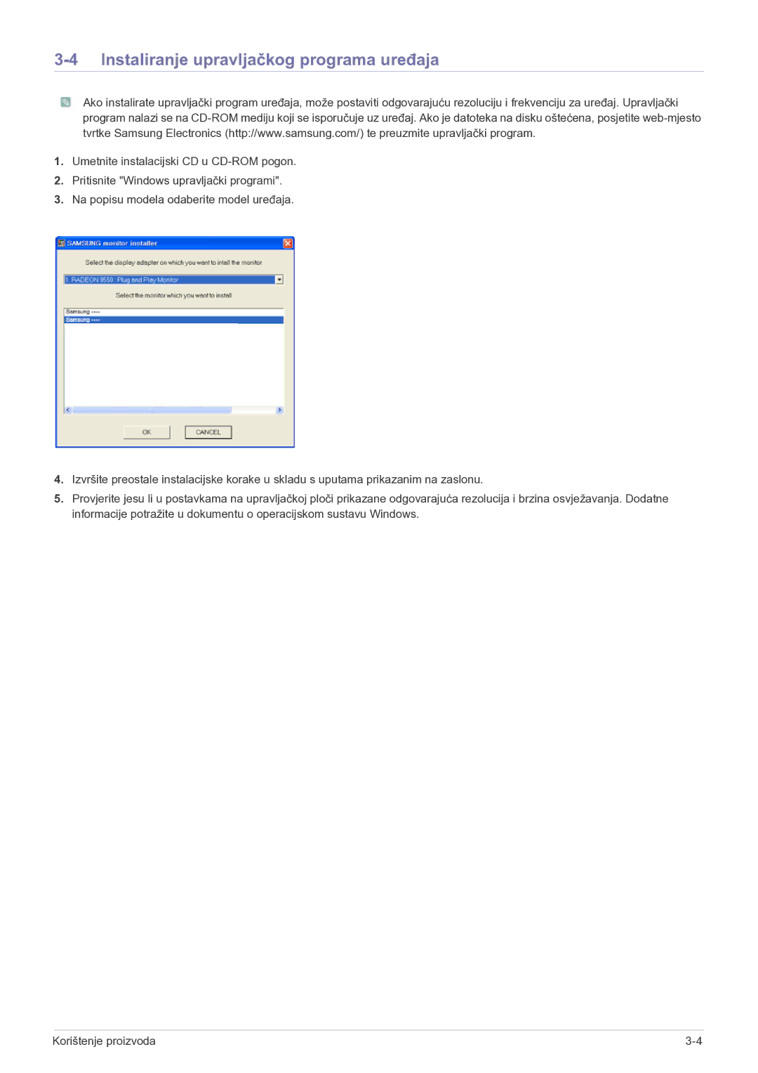 Samsung LF19MGSLBP/EN, LF19MGSLBR/EN manual Instaliranje upravljačkog programa uređaja 