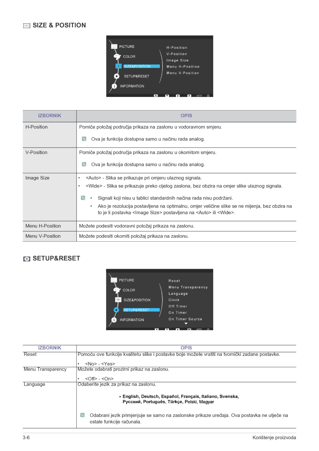 Samsung LF19MGSLBR/EN, LF19MGSLBP/EN manual Size & Position 