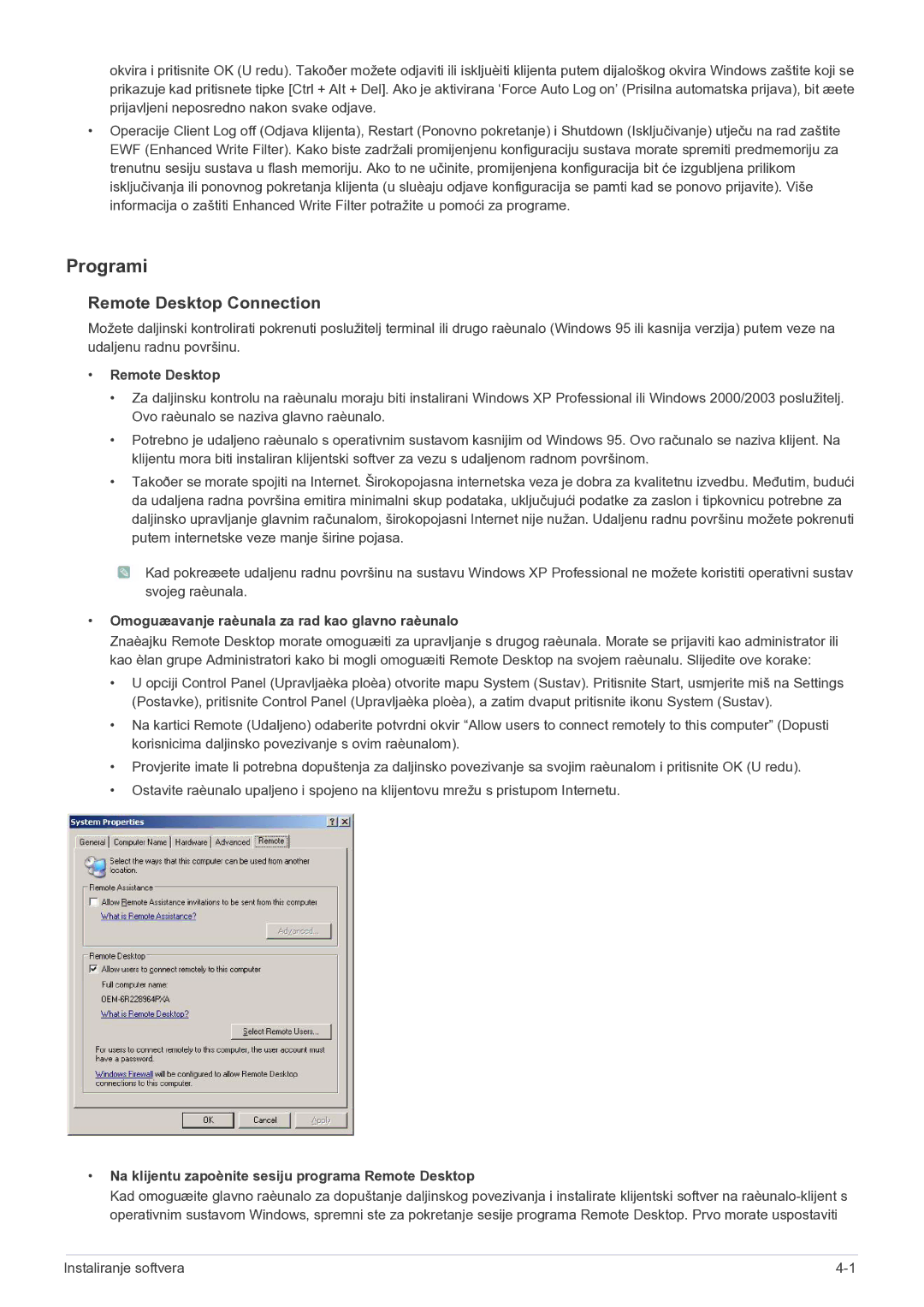 Samsung LF19MGSLBP/EN, LF19MGSLBR/EN Programi, Remote Desktop Connection, Omoguæavanje raèunala za rad kao glavno raèunalo 