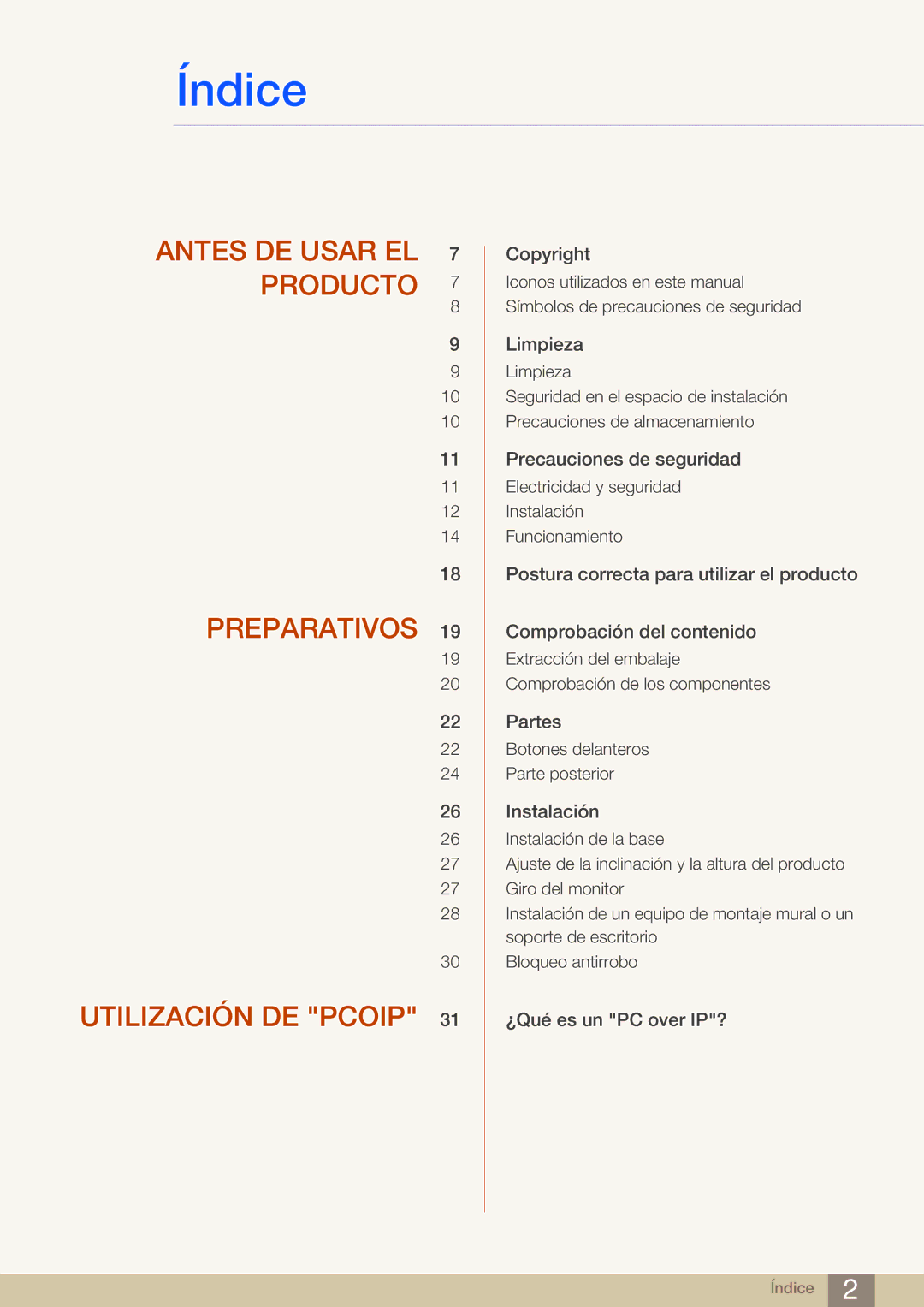 Samsung LF24FN1PFBZXEN, LF19NEBHBNM/EN, LF24NEBHBNM/EN manual Índice 