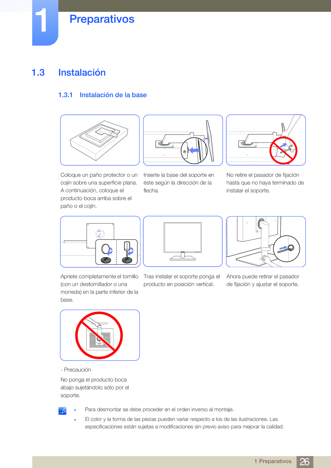 Samsung LF24FN1PFBZXEN, LF19NEBHBNM/EN, LF24NEBHBNM/EN manual Instalación de la base 