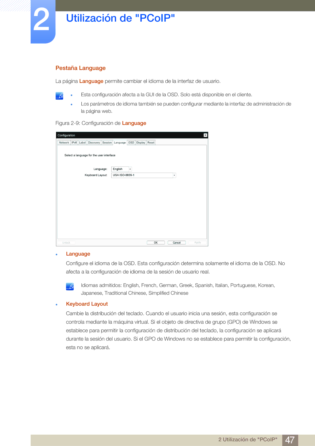 Samsung LF24FN1PFBZXEN, LF19NEBHBNM/EN, LF24NEBHBNM/EN manual Pestaña Language, Keyboard Layout 