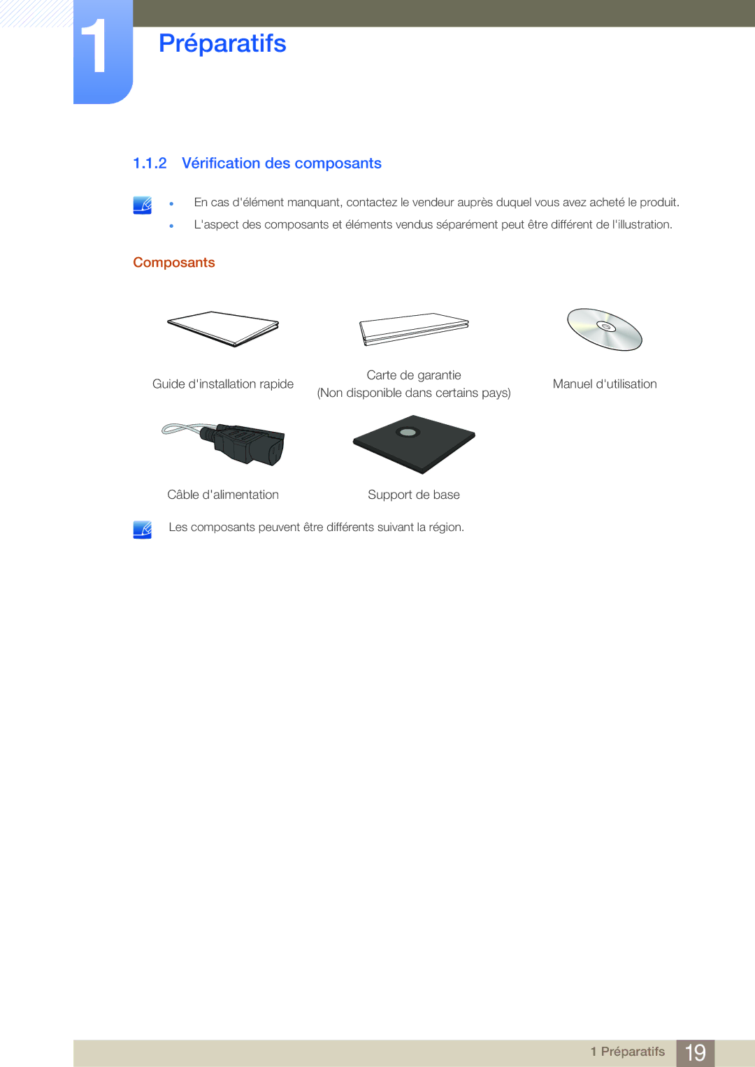 Samsung LF24FN1PFBZXEN, LF19NEBHBNM/EN, LF24NEBHBNU/EN, LF24NEBHBNM/EN manual 2 Vérification des composants, Composants 