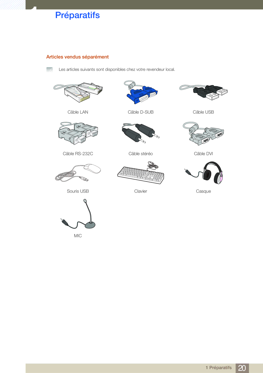 Samsung LF19NEBHBNM/EN, LF24NEBHBNU/EN, LF24NEBHBNM/EN, LF24FN1PFBZXEN manual Articles vendus séparément 