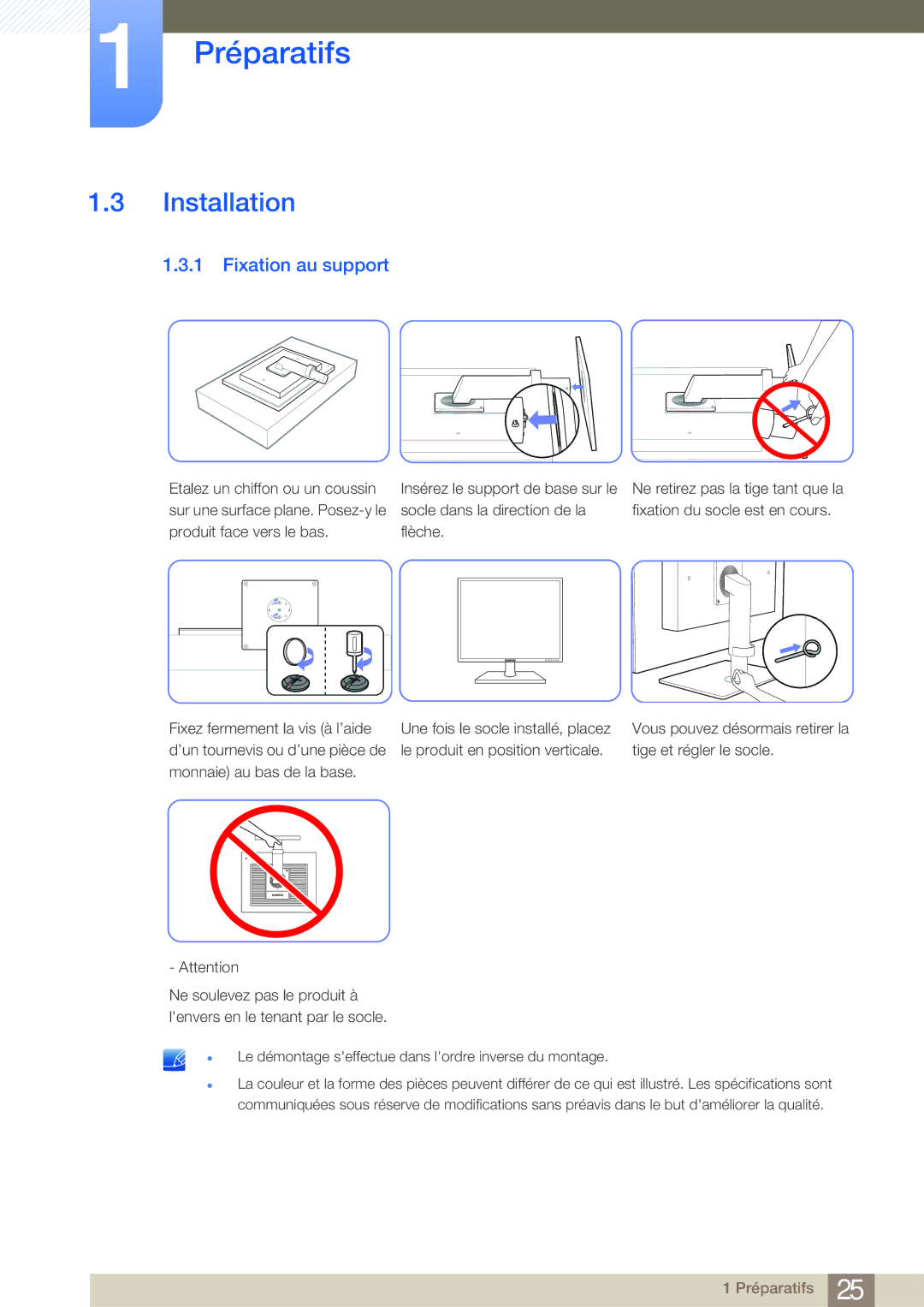 Samsung LF24NEBHBNU/EN, LF19NEBHBNM/EN, LF24NEBHBNM/EN, LF24FN1PFBZXEN manual Installation, Fixation au support 