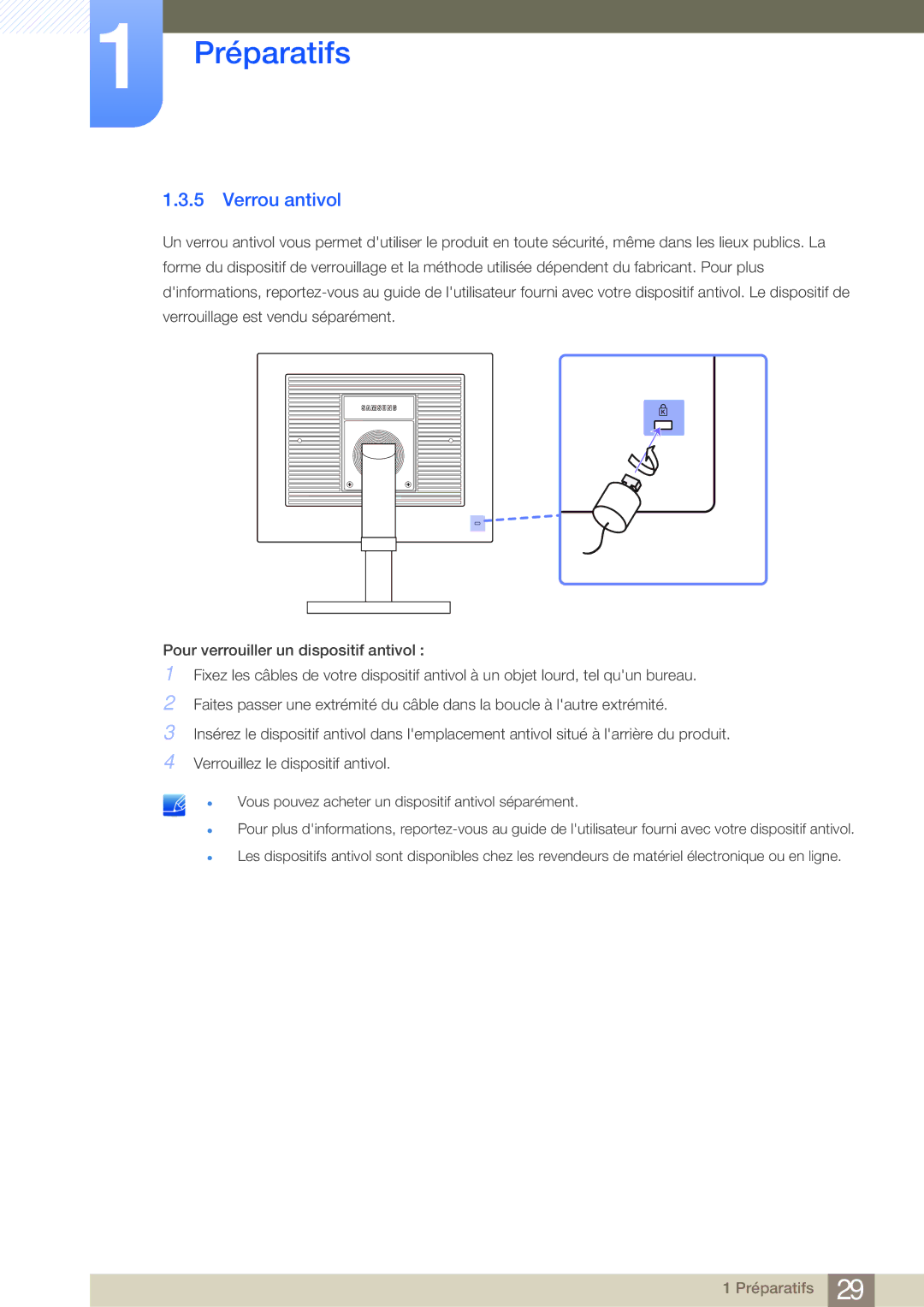 Samsung LF24NEBHBNU/EN, LF19NEBHBNM/EN, LF24NEBHBNM/EN, LF24FN1PFBZXEN manual Verrou antivol 