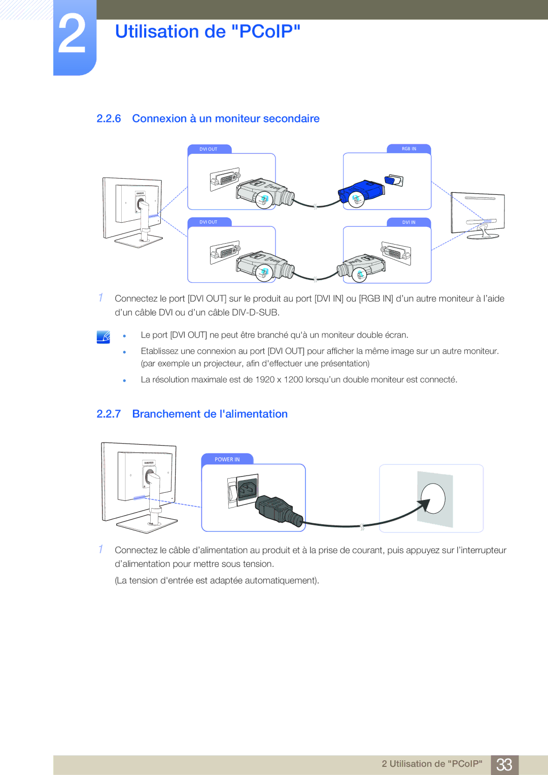 Samsung LF24NEBHBNU/EN, LF19NEBHBNM/EN, LF24NEBHBNM/EN Connexion à un moniteur secondaire, Branchement de lalimentation 