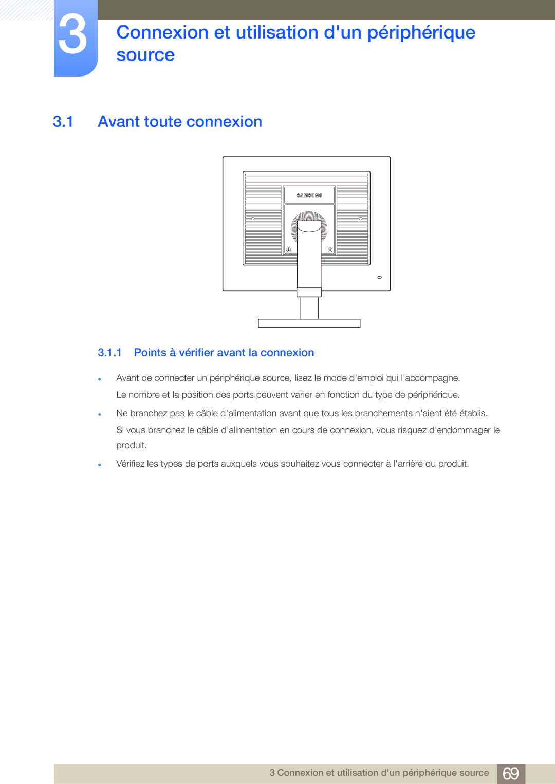 Samsung LF24NEBHBNU/EN, LF19NEBHBNM/EN manual Connexionsource et utilisation dun périphérique, Avant toute connexion 