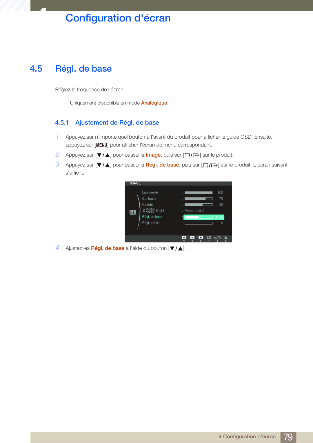 Samsung LF24FN1PFBZXEN, LF19NEBHBNM/EN, LF24NEBHBNU/EN, LF24NEBHBNM/EN manual Ajustement de Régl. de base 