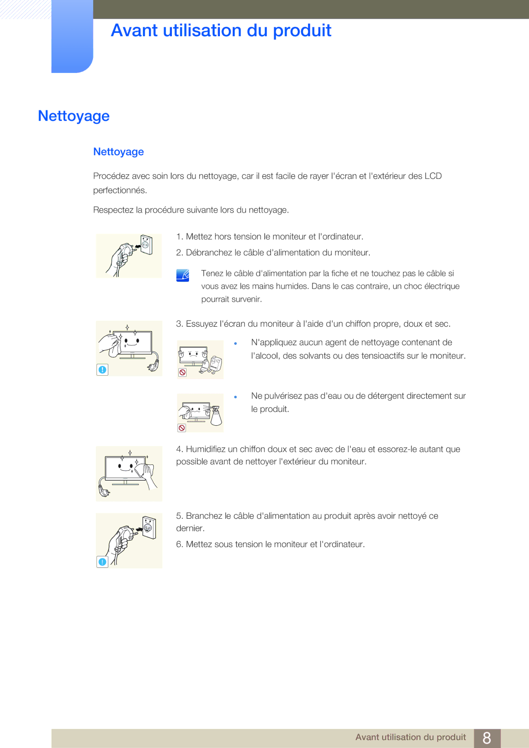 Samsung LF19NEBHBNM/EN, LF24NEBHBNU/EN, LF24NEBHBNM/EN, LF24FN1PFBZXEN manual Nettoyage 