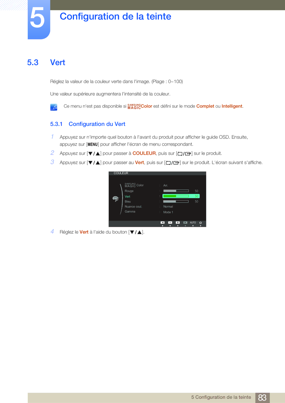 Samsung LF24FN1PFBZXEN, LF19NEBHBNM/EN, LF24NEBHBNU/EN, LF24NEBHBNM/EN manual Configuration du Vert 