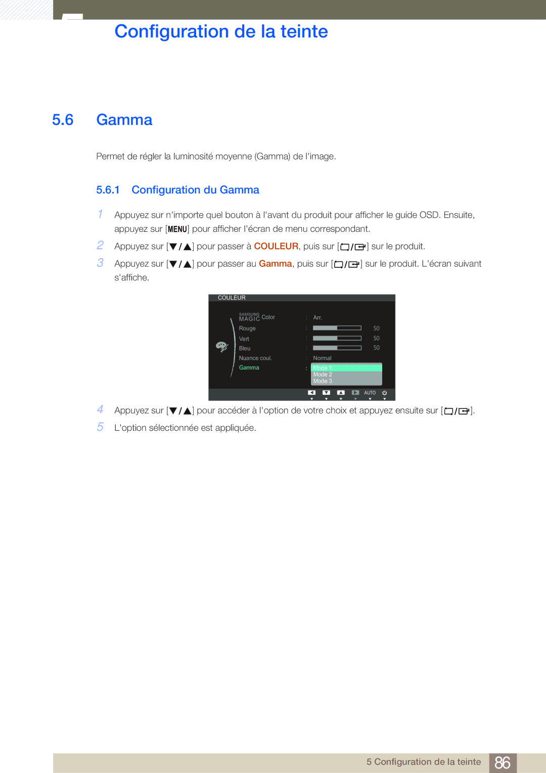 Samsung LF24NEBHBNM/EN, LF19NEBHBNM/EN, LF24NEBHBNU/EN, LF24FN1PFBZXEN manual Configuration du Gamma 