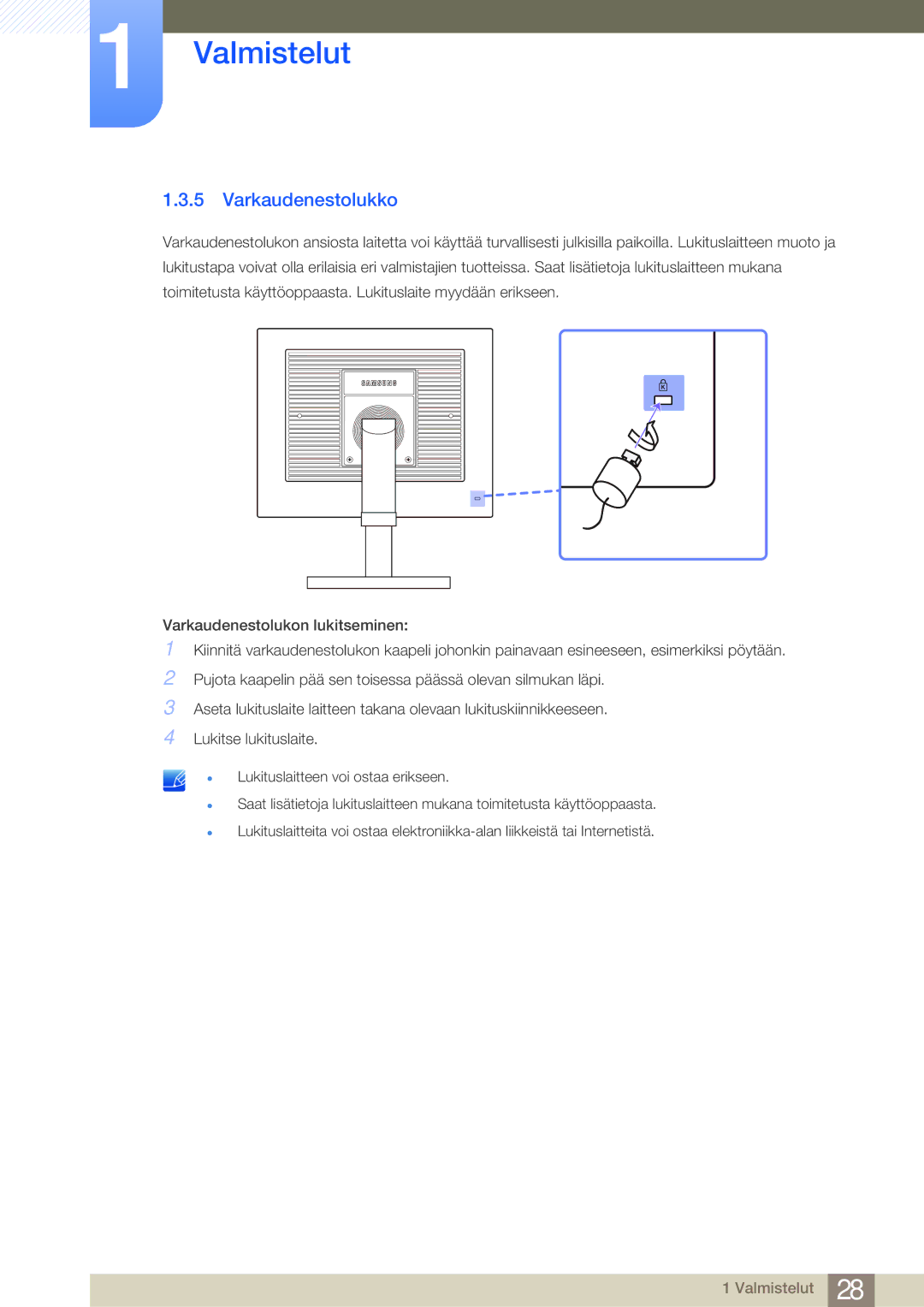 Samsung LF19NEBHBNM/EN, LF24NEBHBNU/EN, LF24NEBHBNM/EN, LF24FN1PFBZXEN manual Varkaudenestolukko 