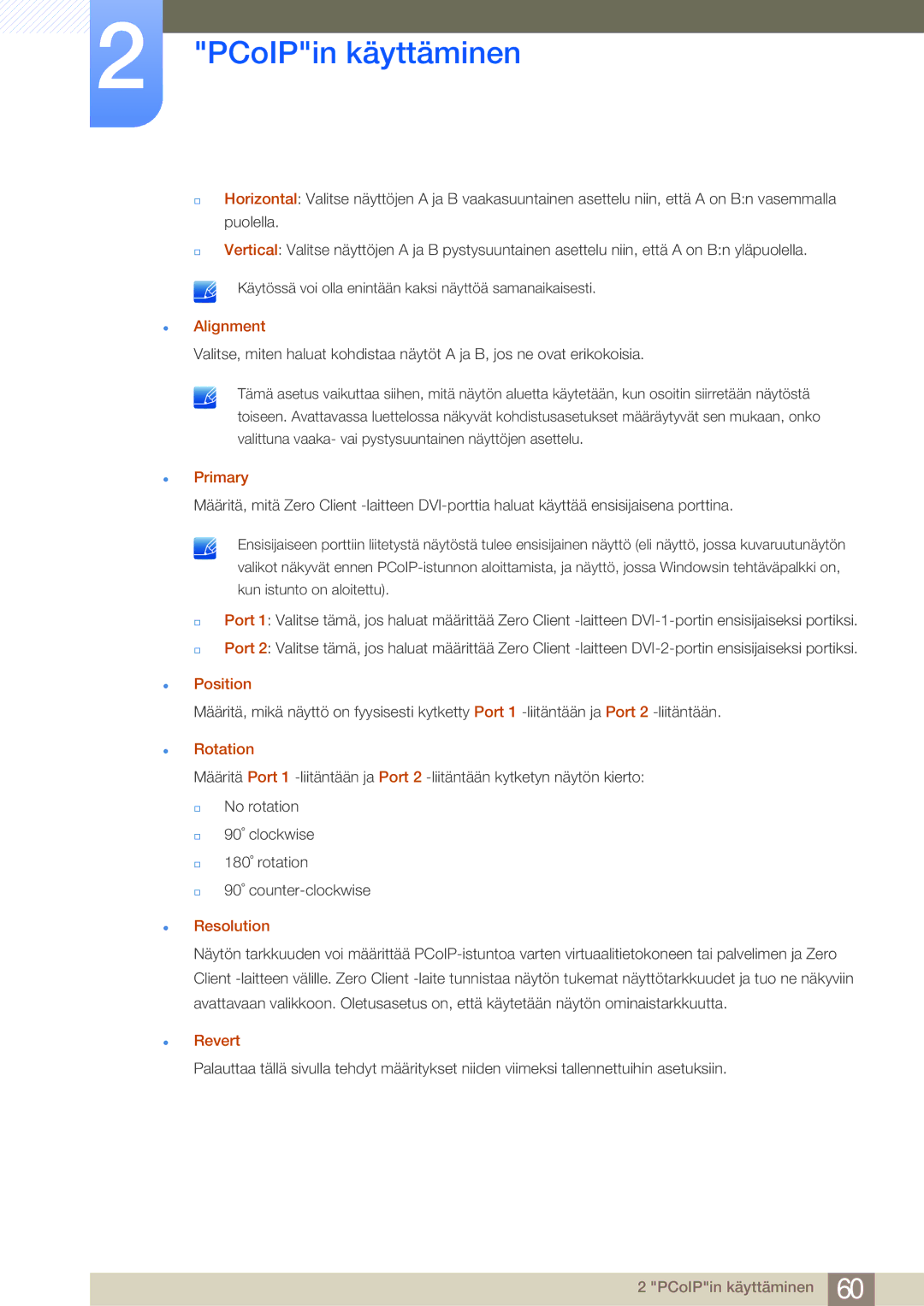 Samsung LF19NEBHBNM/EN, LF24NEBHBNU/EN, LF24NEBHBNM/EN manual Alignment, Primary, Position, Rotation, Resolution, Revert 